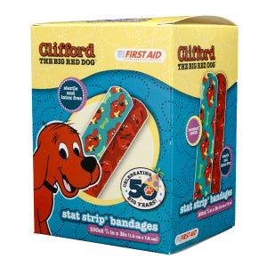 Clifford The Big Red Dog Stat Strip Bandages, 100 Count, 3/4"x3", Sterile and Latex-Free