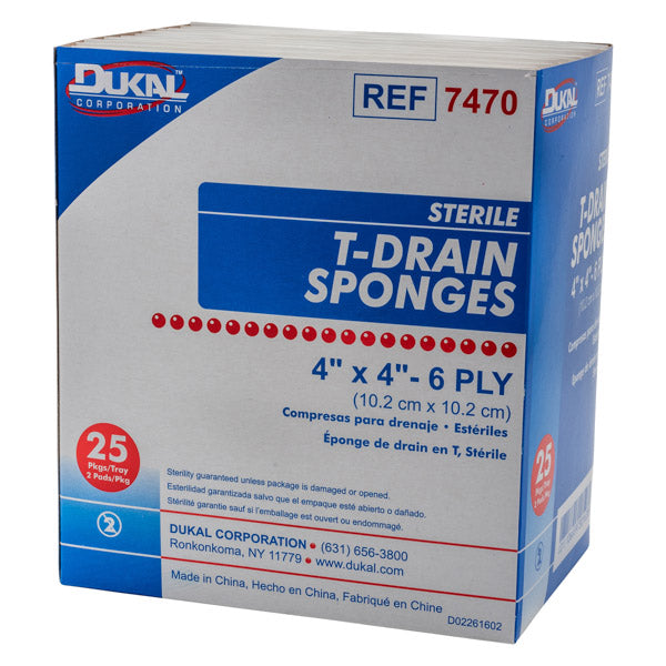 Dukal T-Drain Sponges 4" x 4" 6-Ply, Sterile