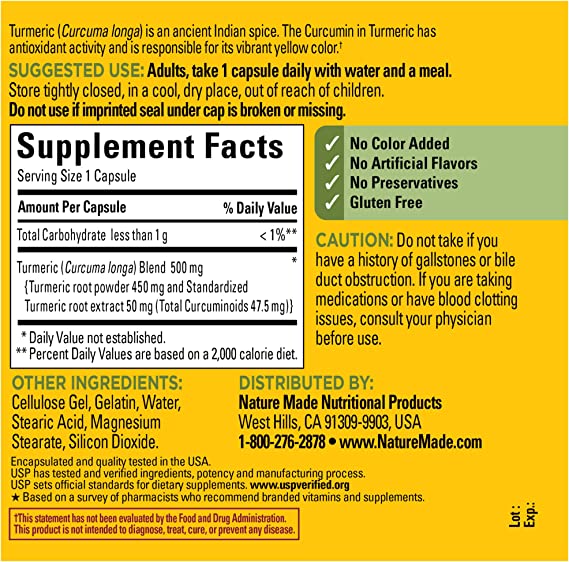 Nature Made Turmeric Curcumin 500 mg  120 Capsules