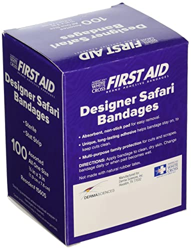 American White Cross Designer Adhesive Bandages, Sterile, Designer Safari, 3 per 4" x 3"