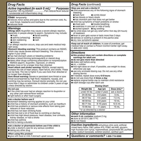 GoodSense Children's Ibuprofen Oral Suspension,Berry Flavor, 4 Ounces