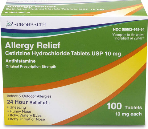 Aurohealth Allergy Relief Cetirizine Hydrochloride 10 mg Tablets