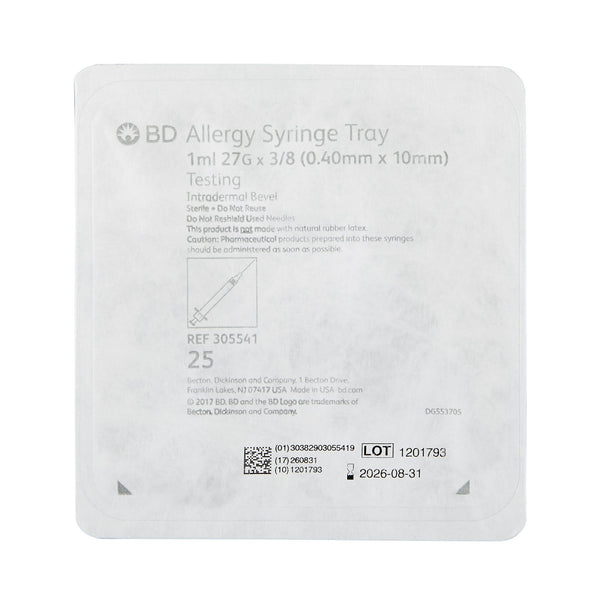 BD Allergy Syringe Tray 1cc 27G x 3/8