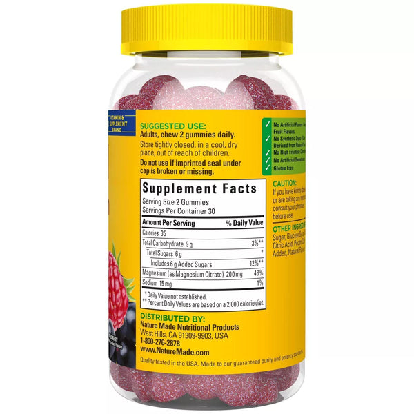 Nature Made High Absorption Magnesium Citrate Gummies 200mg Mixed Berry Flavored
