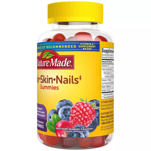 Nature Made Hair, Skin & Nails Biotin 2500 mcg Gummies Mixed Berry Flavor