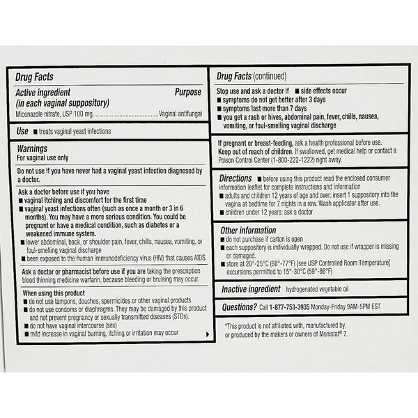 H2 Pharma Miconazole 7 Vaginal Suppositories 100 mg