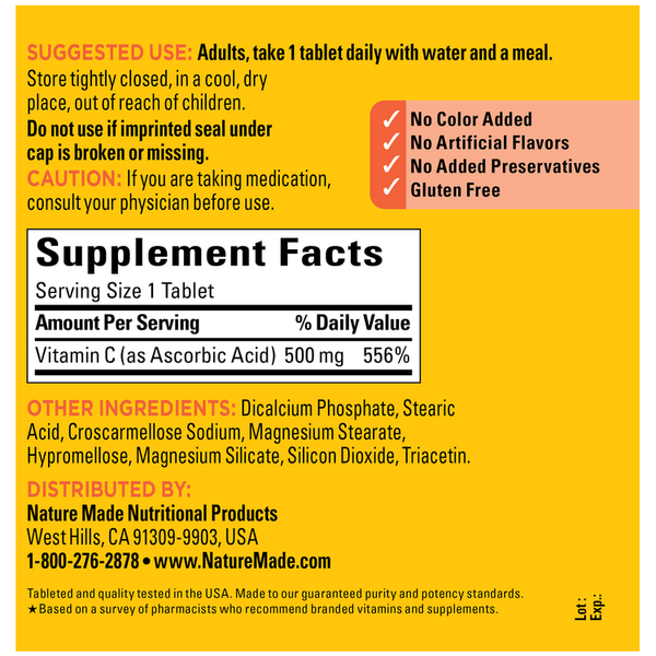 Nature Made Vitamin C 500 mg 500 count Caplets