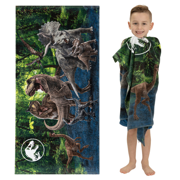 Jurassic World Kids Super Soft Cotton Beach and Bath Towel, 28” x 58”  Green