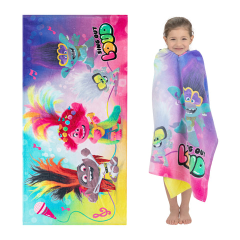 Trolls Kids Super Soft Cotton Beach and Bath Towel, 28" x 58"  Purple