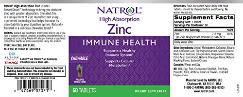 Natrol High Absorption Zinc Natural Pineapple Flavor Chewable Tablets