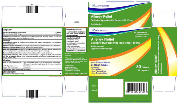 Aurohealth Allergy Relief Cetirizine Hydrochloride 10 mg 30 Tablets