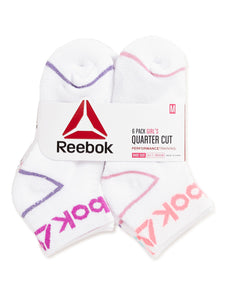 Reebok Girls Quarter Cut Socks 6-Pack Assorted Colors White