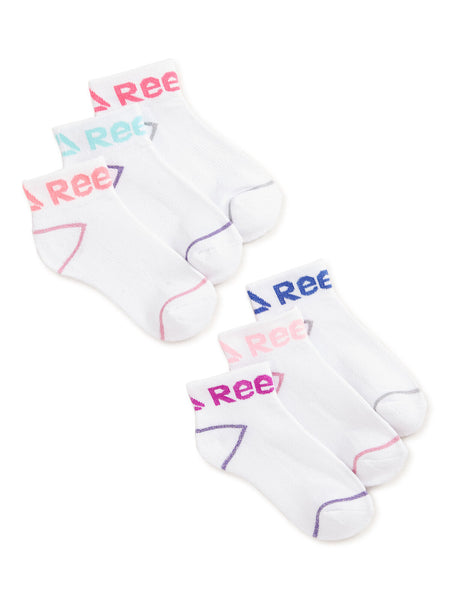 Reebok Girls Quarter Cut Socks 6-Pack Assorted Colors White